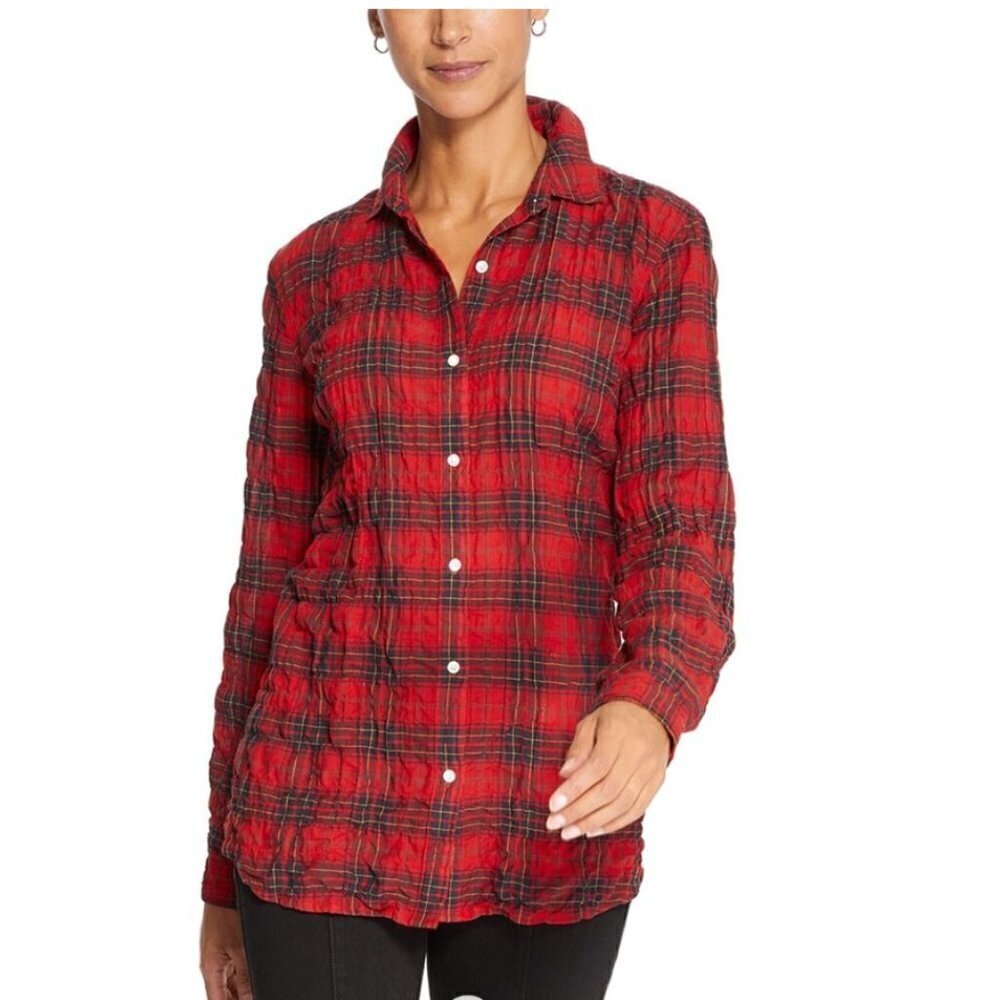 NWT J. McLaughlin Lois Red Black Plaid Long Sleeve Top M